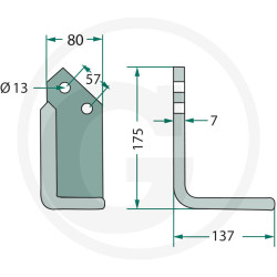 Nôž rotavátora (frézovací) pravý – 180HOW-04R