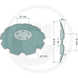 Disk Ozubený 610 x 7 mm, Väderstad / AM078 Carrier XL 425, 525, 625, 925, 1225