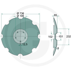 Disk Ozubený  736 x 6 mm, LEMKEN Rubin 12  / AM082