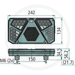Zadné LED svetlo so smerovkou a brzdovým svetlom – hranaté, 242 × 134 × 37 mm