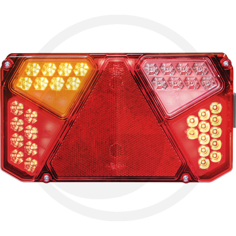 Zadné LED svetlo so smerovkou a brzdovým svetlom – hranaté, 242 × 134 × 37 mm