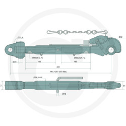 Tretí bod mechanický A kat. 2 / 25,4 – B kat. 3 / 32 – dĺžka 620–870 mm